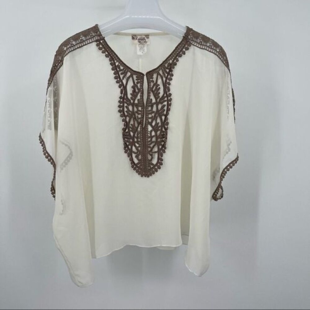 LAVISH OVERSIZED SHEER CREAM CROP TOP SIZE SMALL